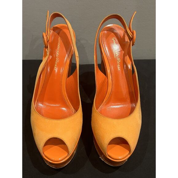 Gianvito Rossi Shoes - Gianvito Rossi Women's Orange Platform Peep-Toe Wedges size 37